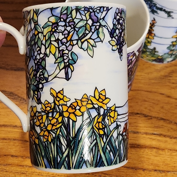 Dunoon Scotland Mugs Helen Sandiford Tiffany Stained Glass Iris Daffodil Floral - Picture 5 of 14